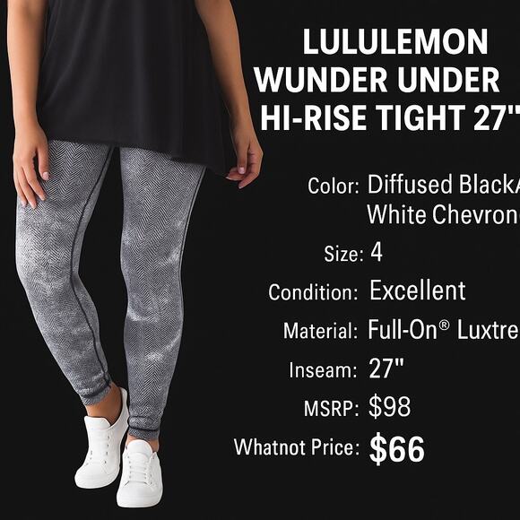 Lululemon Wunder Under Pant III Diffusion White Black Sz 4 - Picture 1 of 6